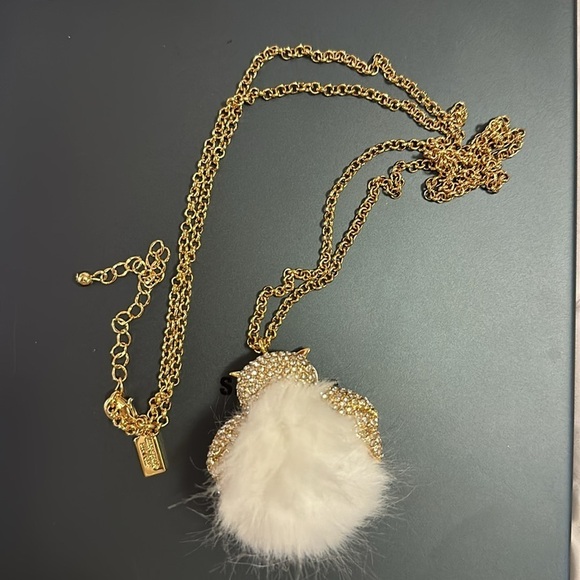 Kate Spade Bright Owl Rhinestone Pendant Long gold tone faux fur Necklace - Picture 3 of 7